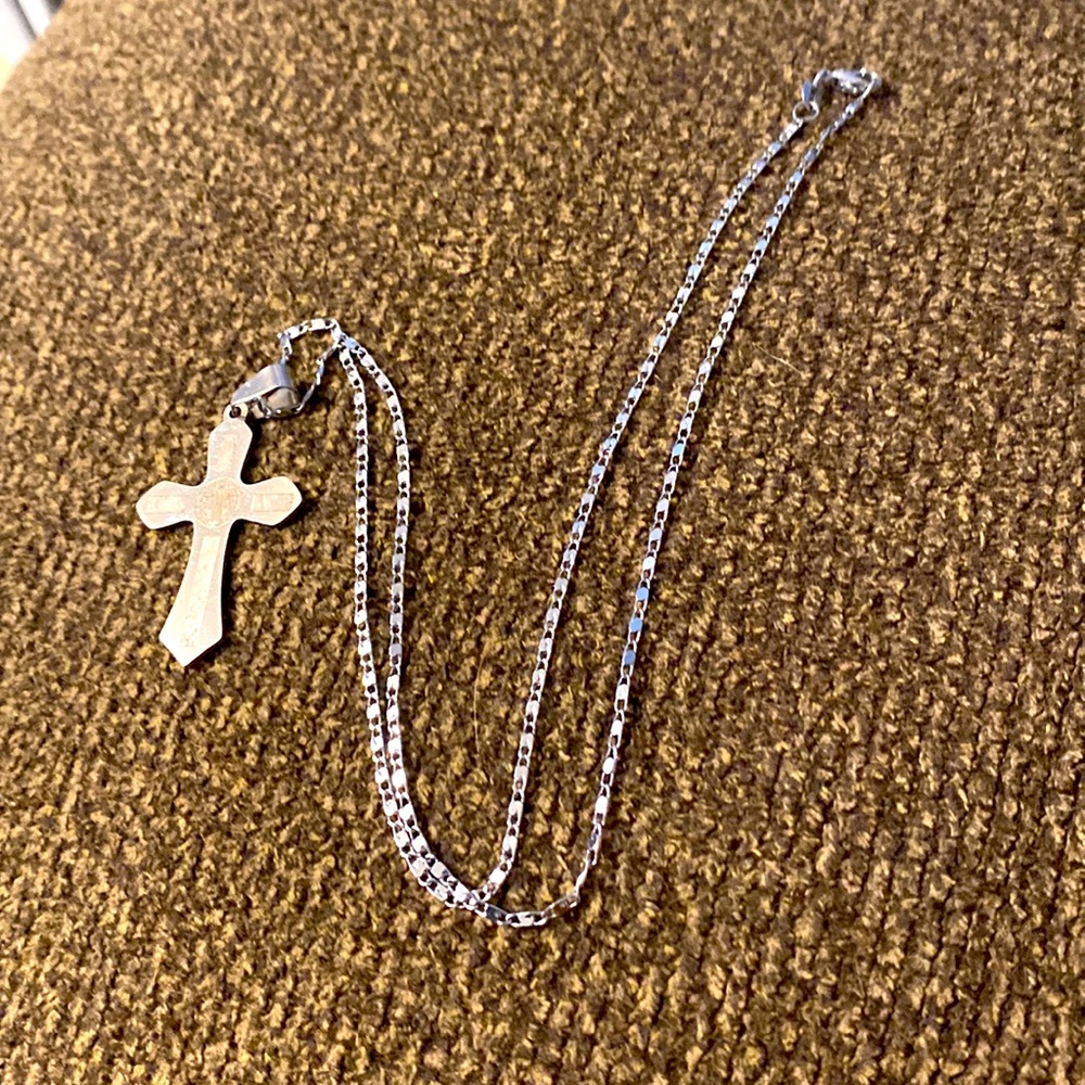 Silver cross with chain